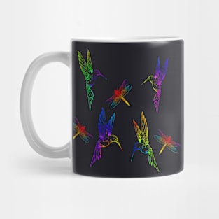 Neon Rainbow Dragonflies and Hummingbirds Mug